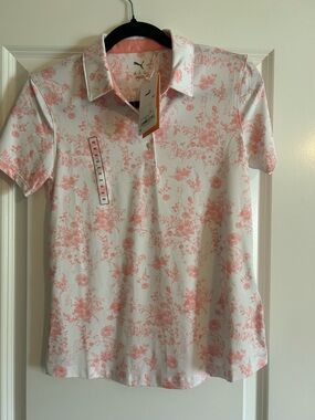 Puma Pink and White Floral Collared Polo